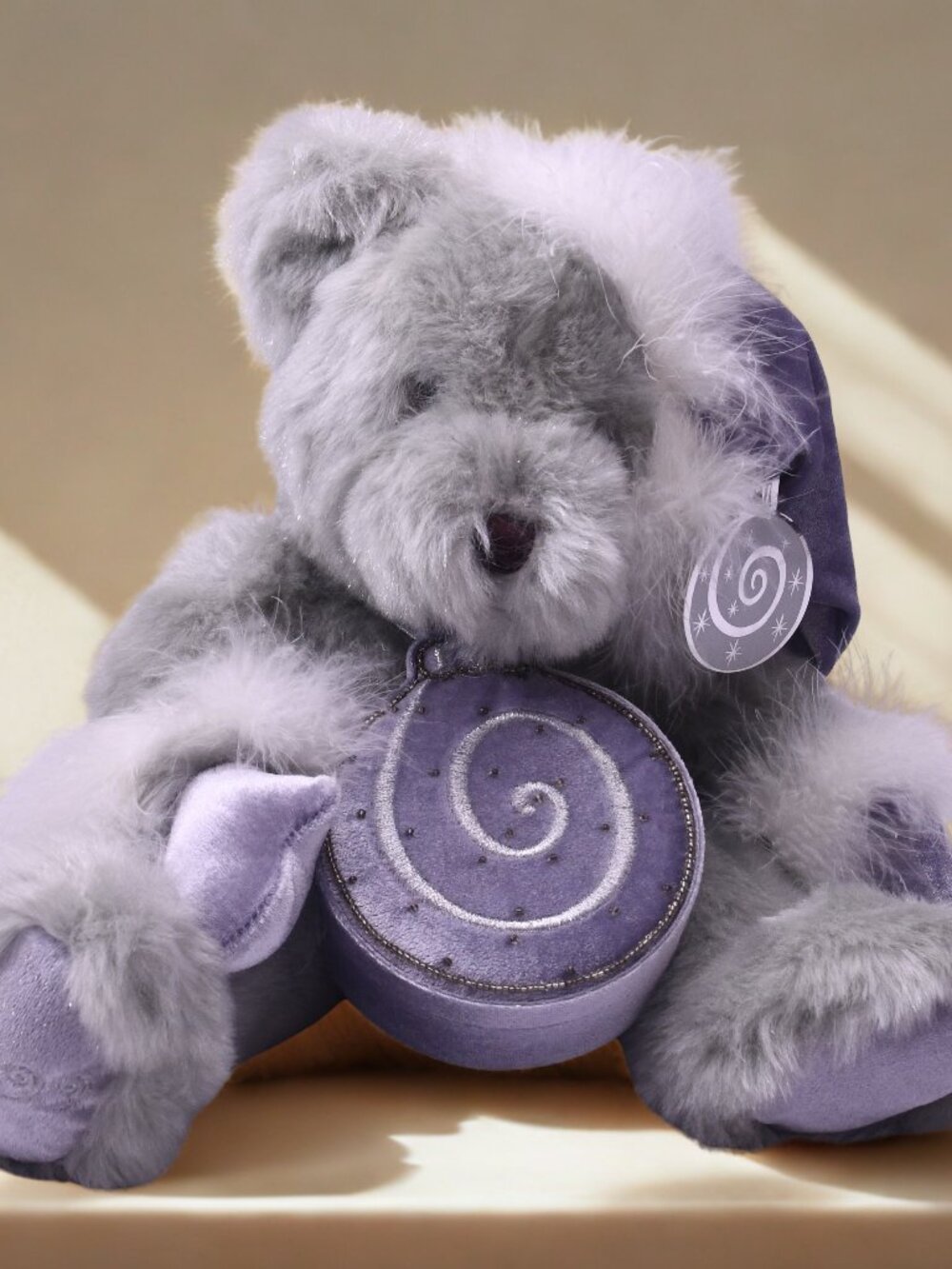 GAC 1999 Gray Teddy Bear Plush Purple Winter Hat Muff New with Tags